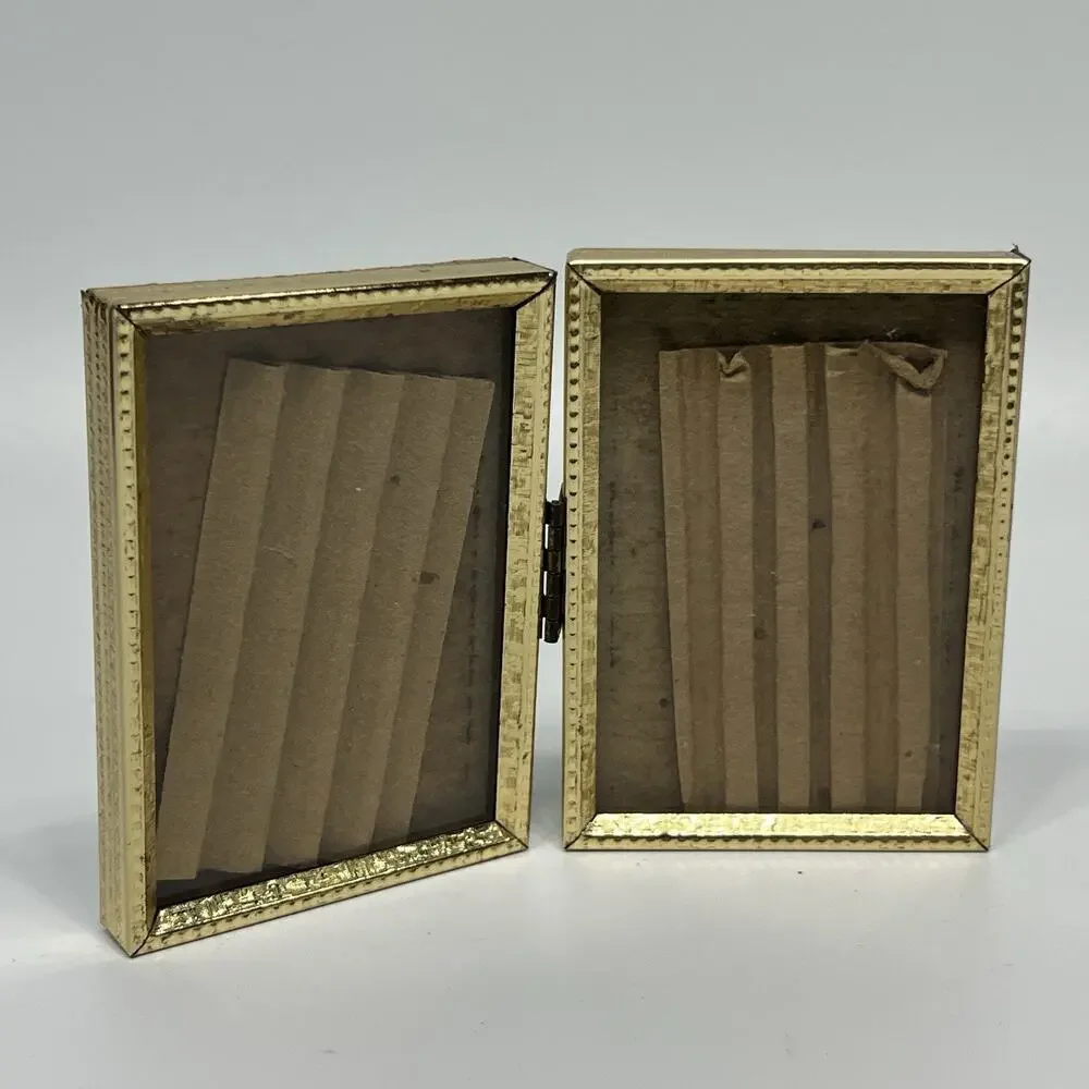 Vintage Double Brass Gold Metal Picture Frame Hinged Bi-fold 2.5 x3.5 Photo